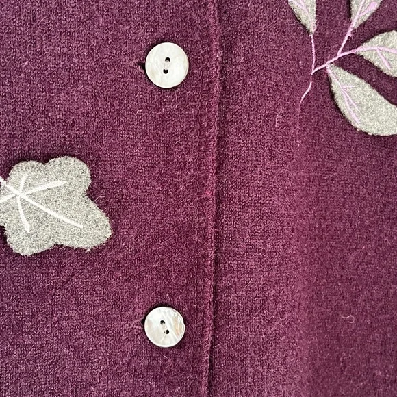 Vintage Coldwater Creek Purple Boiled Wool Appliqué leaves Jacket Coat sz PS - Picture 11 of 13